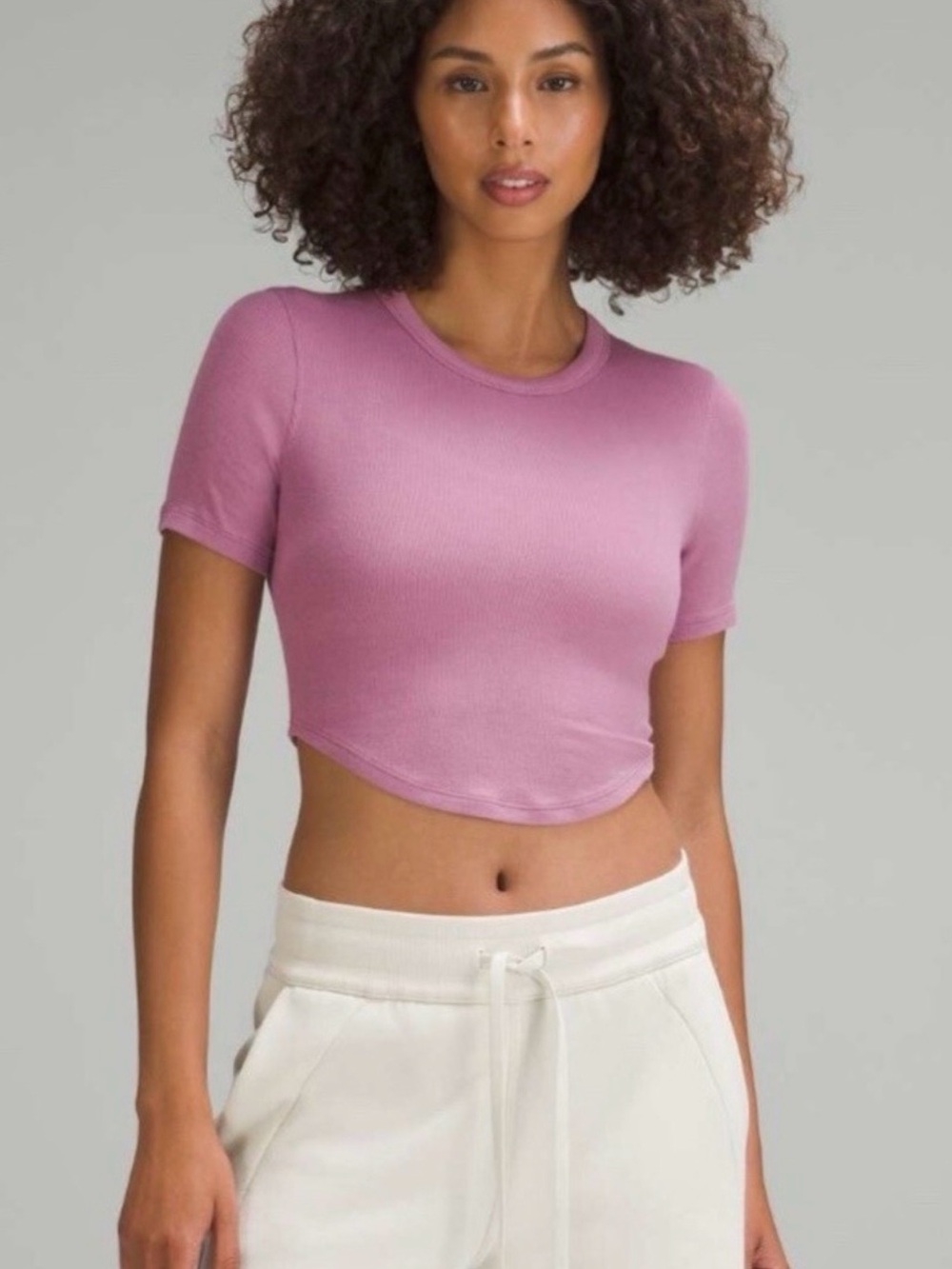 Lululemon Women's Ribbed Hold Tight Cropped T Shirt Size 6 Velvet Dust Purple